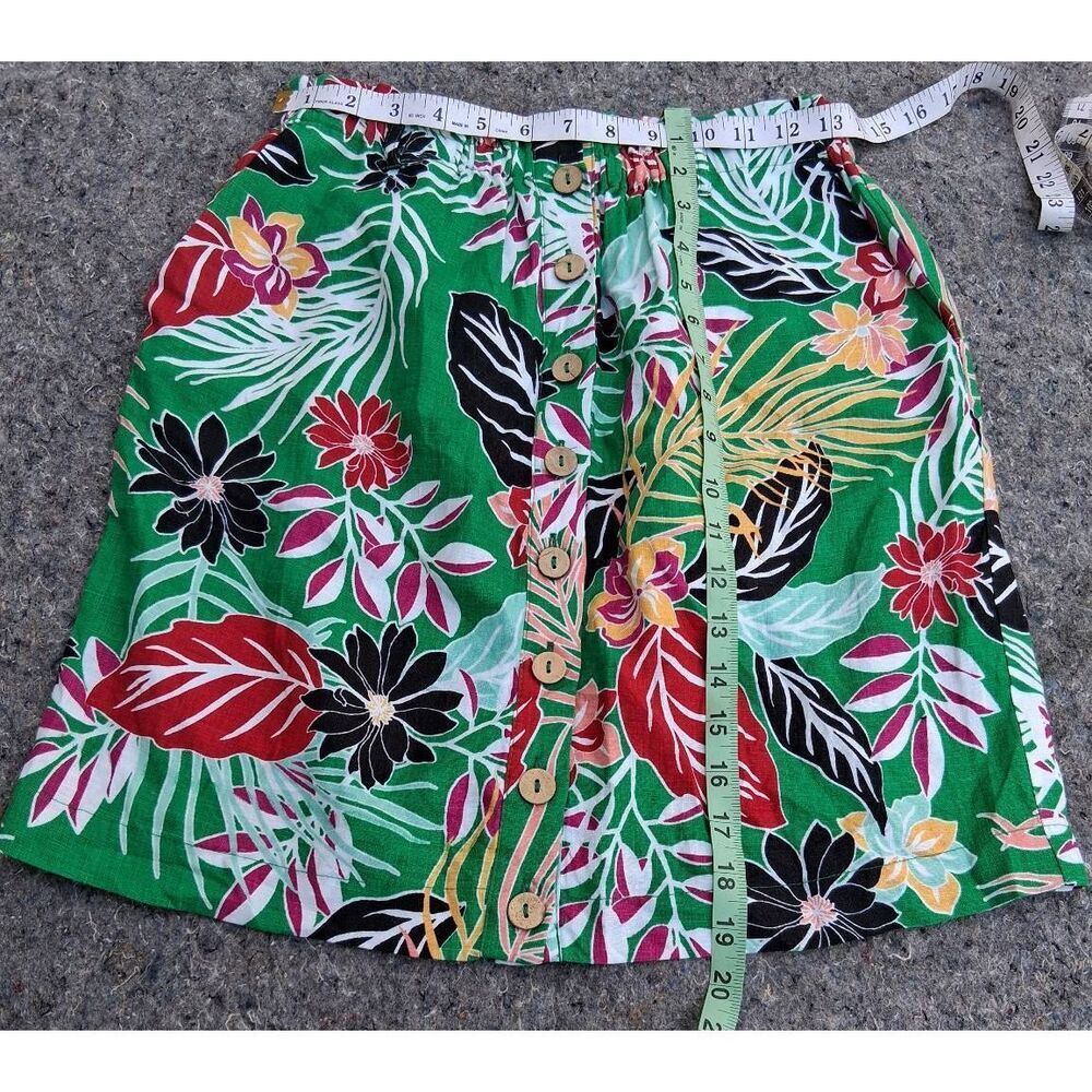 Cynthia Rowley womens small green skirt 100% linen knee length floral tropical - Picture 2 of 8